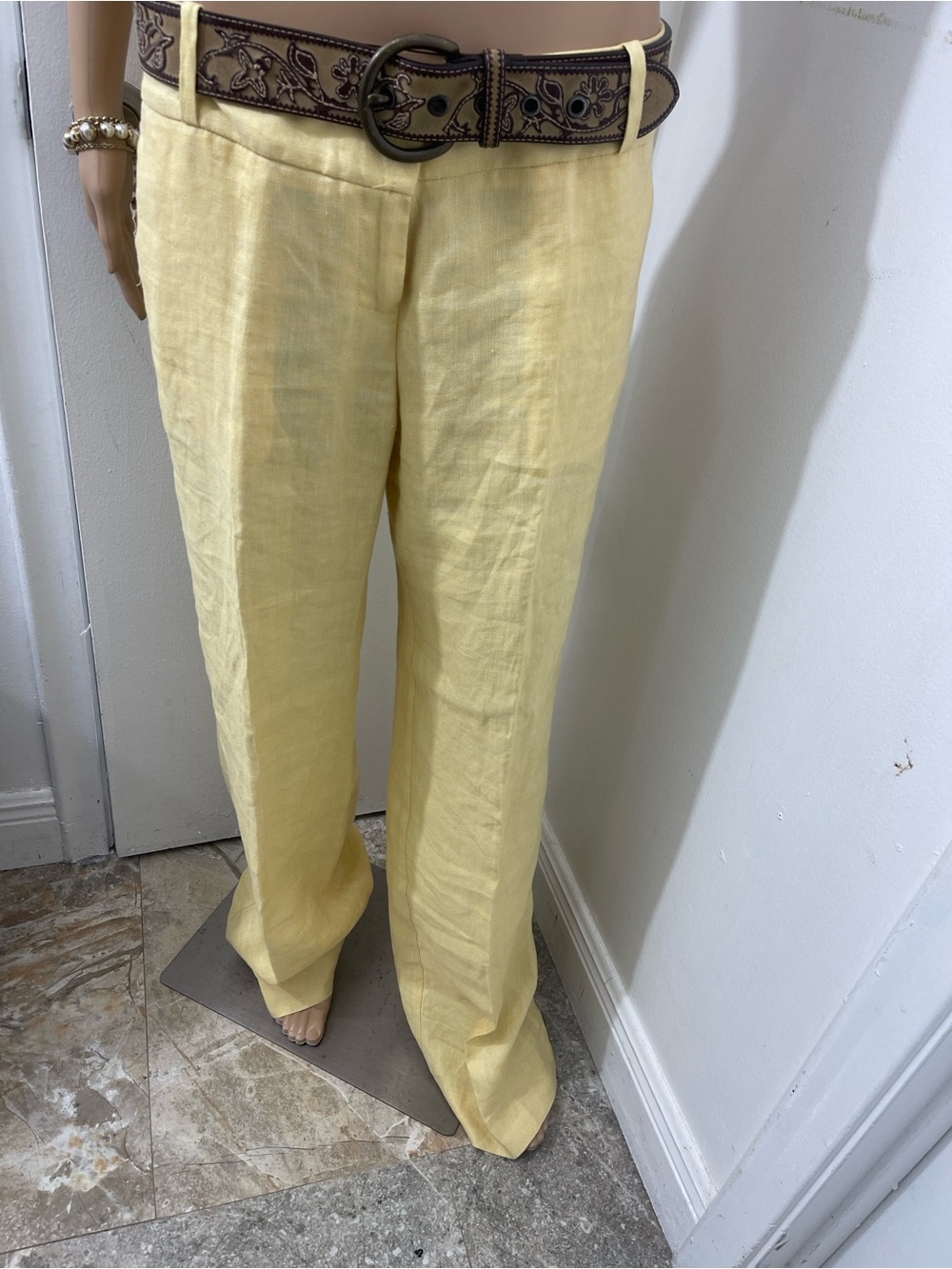 The Limited Pale Yellow Wide-Leg Linen Pants